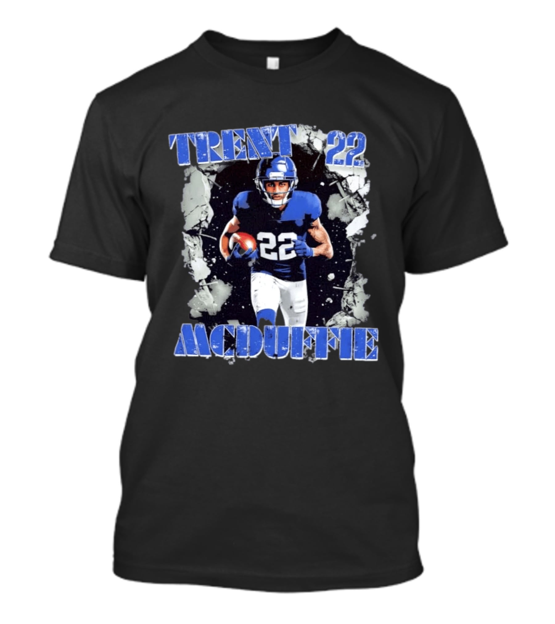 Trent McDuffie 22 Blue Football Player Action Los Angeles Rams Crush T-Shirt
