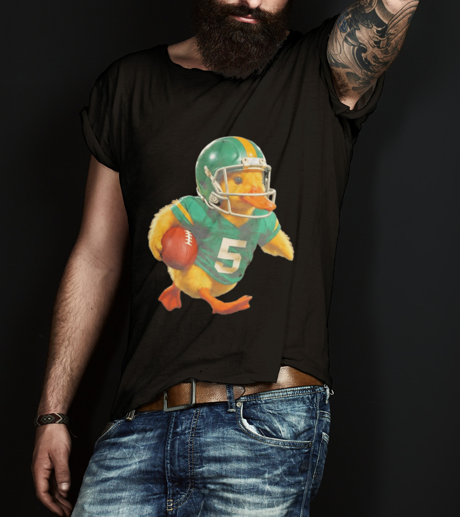 Yellow Duck Number 5 In Green Football Jersey With Helmet And Ball T-Shirt