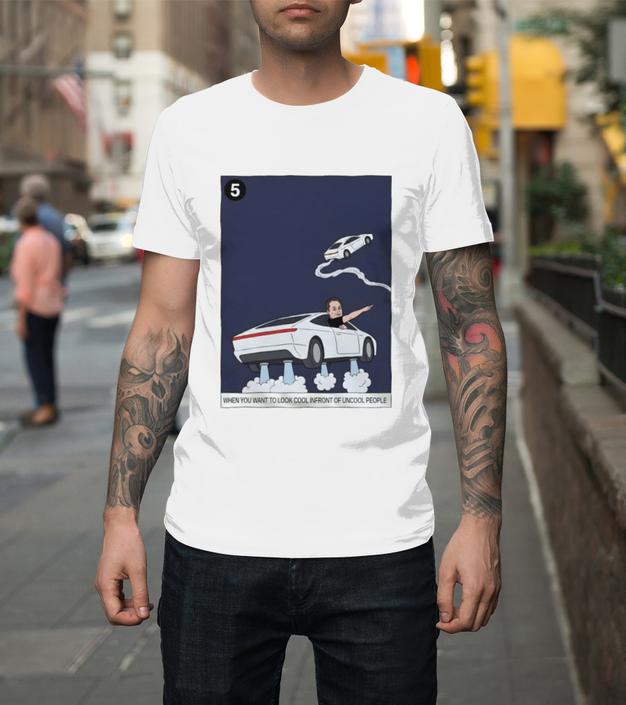 Elon Musk Car Flying Cool Factor In Front Of Uncool People T-Shirt