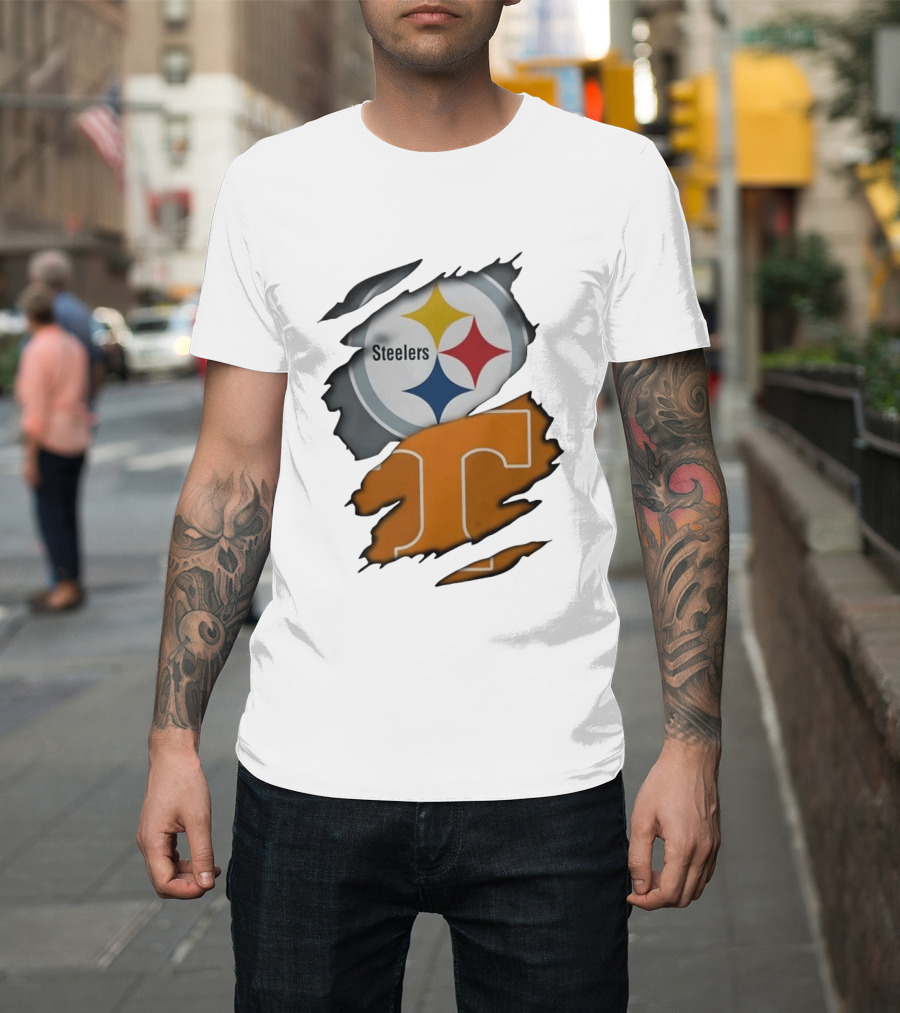 Pittsburgh Steelers Tennessee Volunteers Ripped Skin Combo T-Shirt