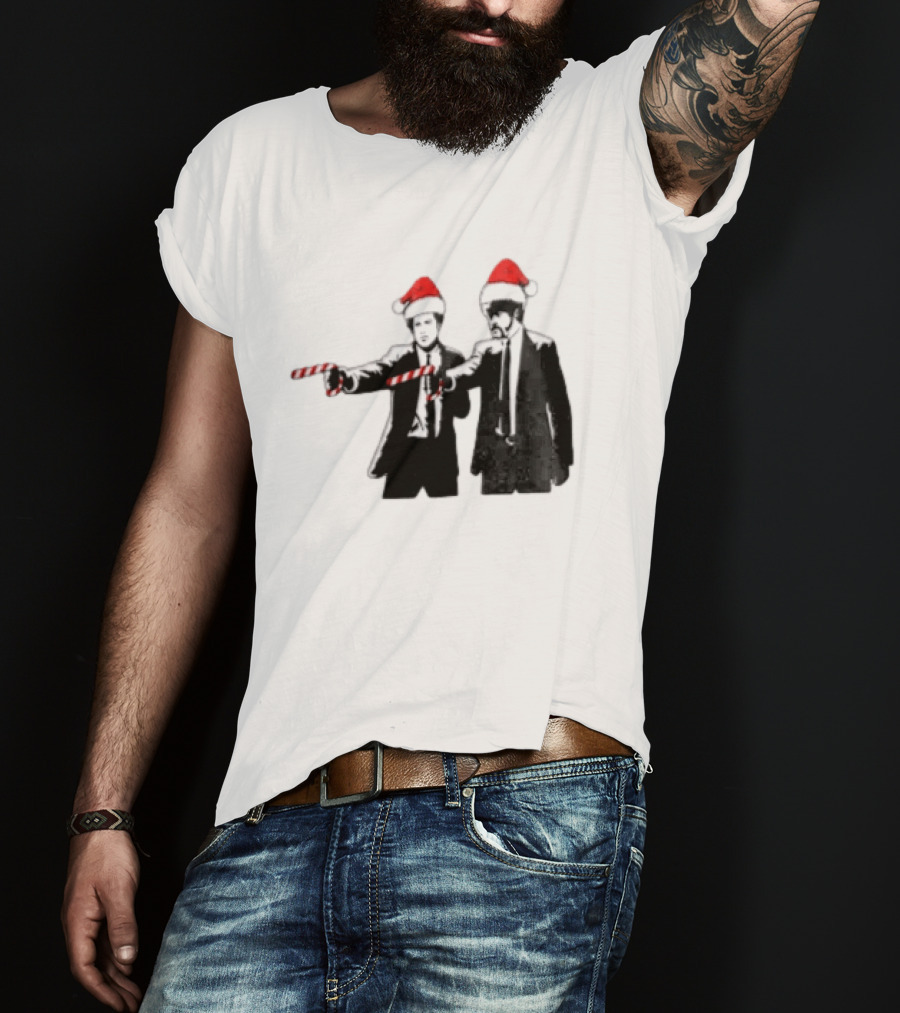 Xmas Christmas Candy Cane Santa Hats Pop Culture References T-Shirt