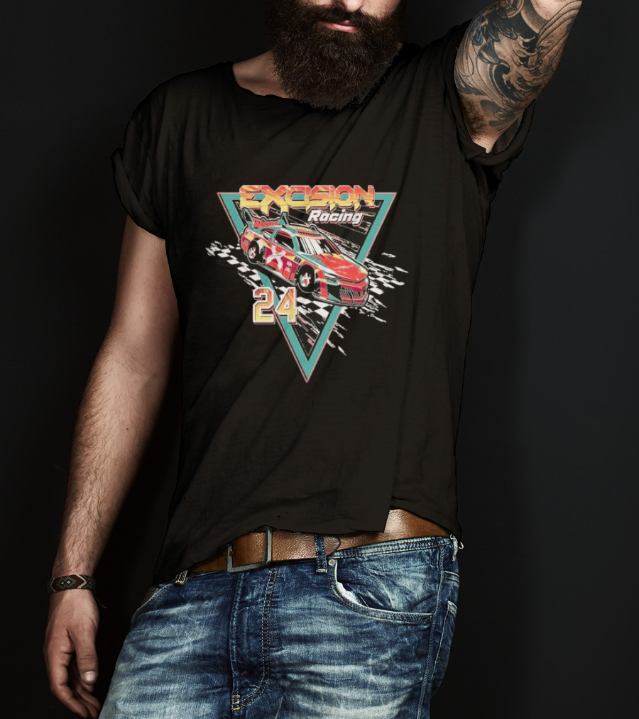 Excision Racing Car 24 Checkered Flag Triangular T-Shirt