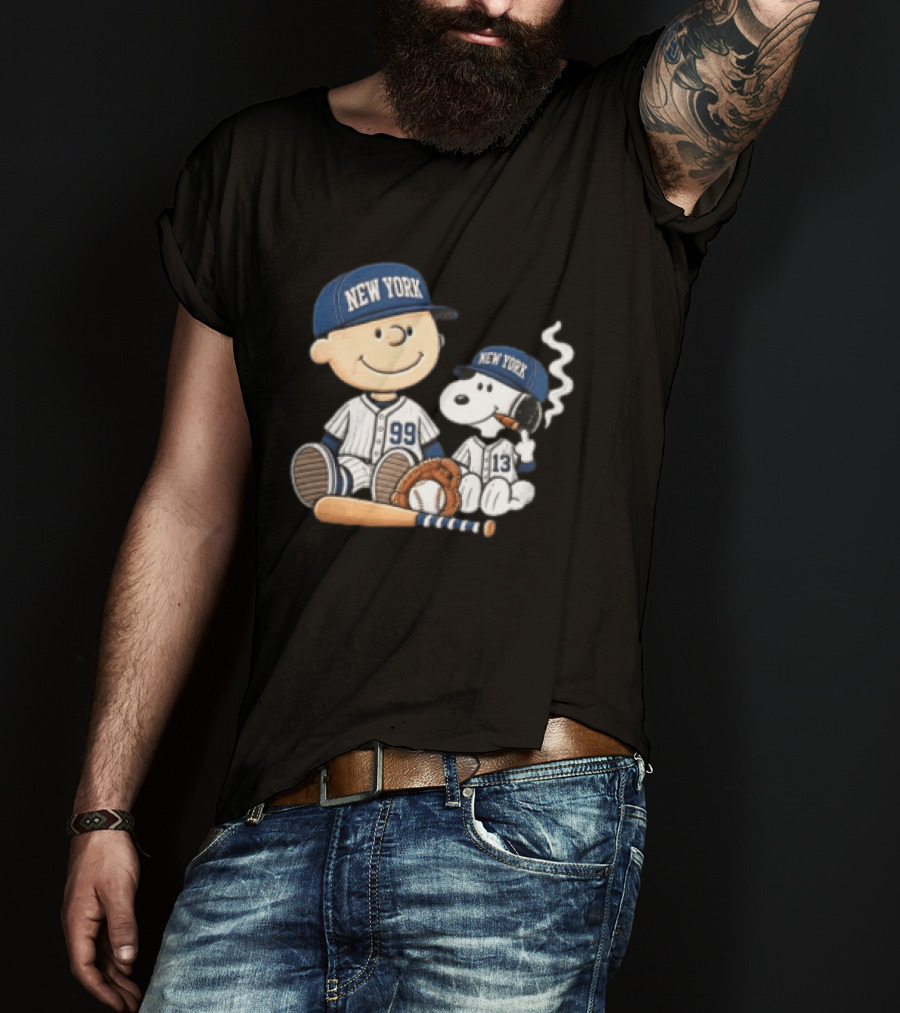 New York Yankees Charlie Brown Snoopy Baseball Uniforms Cigar T-Shirt