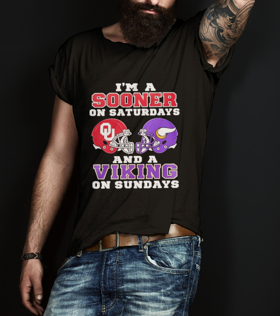 I'm A Sooner On Saturdays And A Viking On Sundays OU Football Helmets T-Shirt