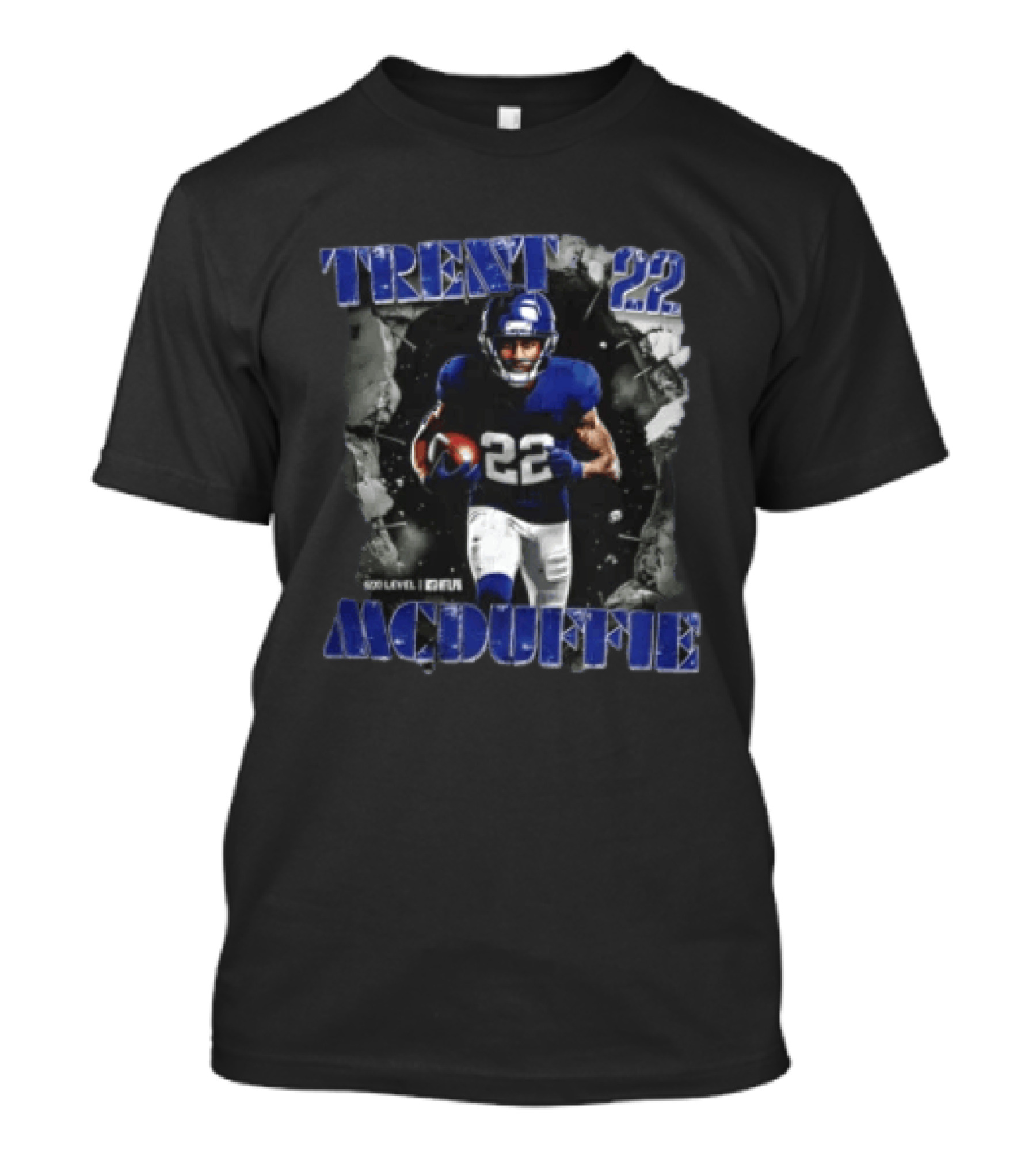 Trent McDuffie 22 Football Player Dynamic Blue Jersey Burst T-Shirt
