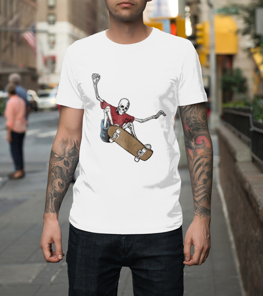 Skeleton Red Skateboard Stunt T-Shirt