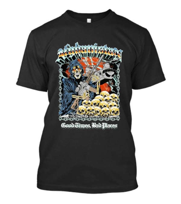 Afghanistan Chrome Skull With Helicopter Good Times Bad Places T-Shirt
