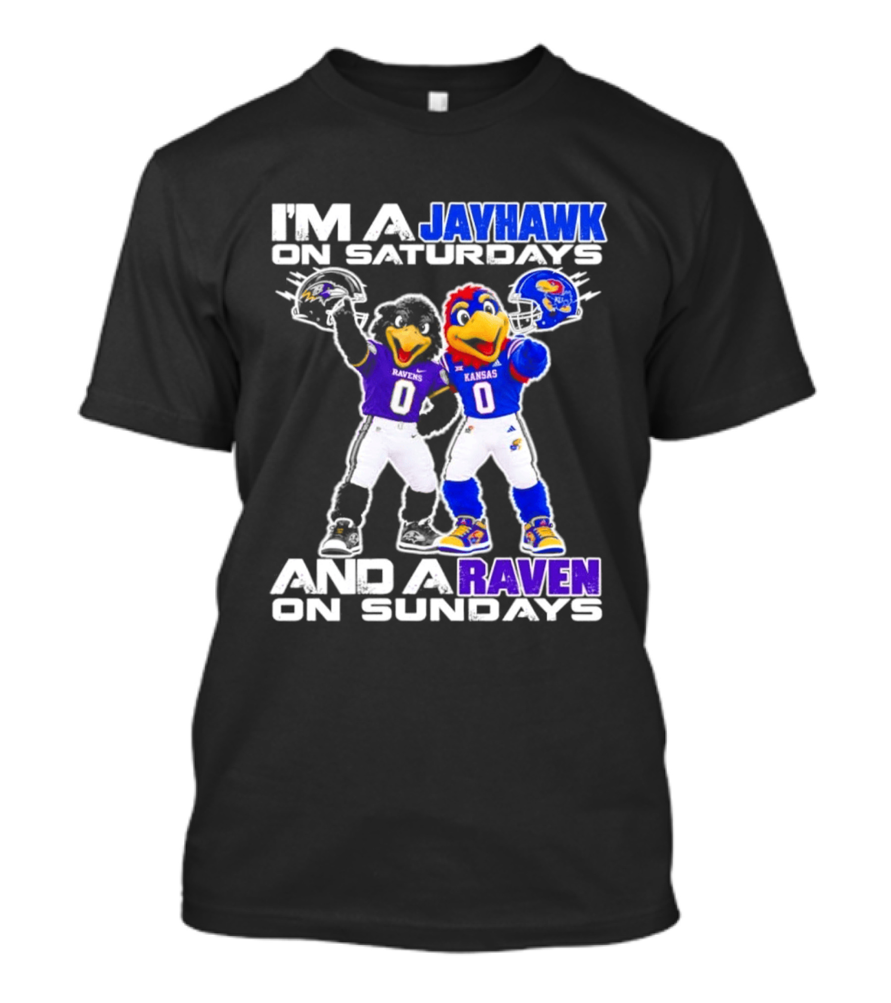 Kansas Jayhawks Saturdays Baltimore Ravens Sundays Football Mascots T-Shirt