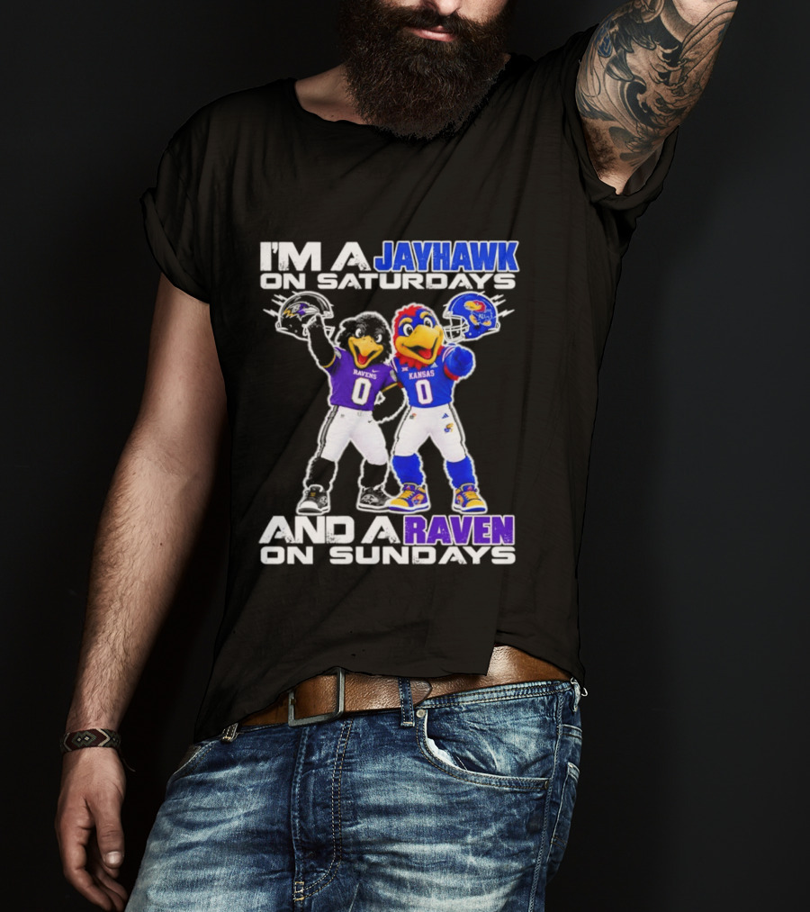 Kansas Jayhawks Saturdays Baltimore Ravens Sundays Football Mascots T-Shirt