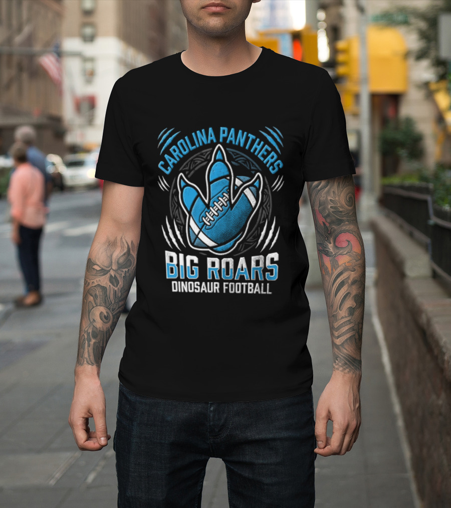 Carolina Panthers Big Roars Dinosaur Football T-Shirt
