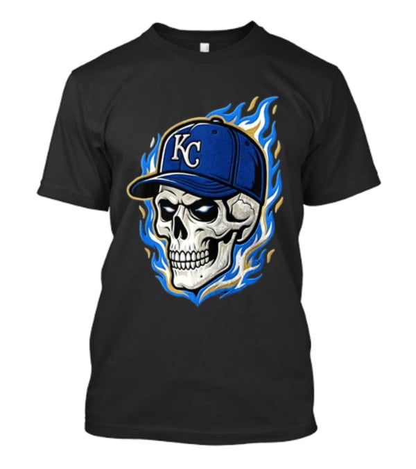Kansas City Royals Skull Baseball Cap Flame T-Shirt