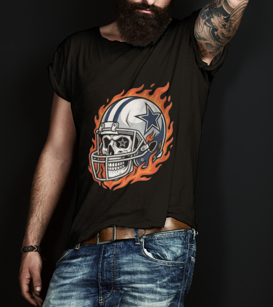 Dallas Cowboys Skull Helmet Flames T-Shirt