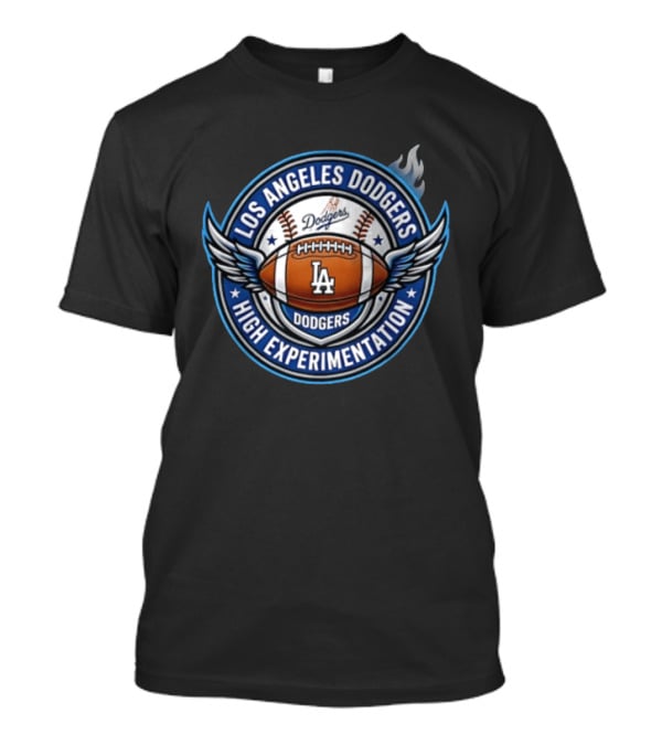 Los Angeles Dodgers High Experimentation Football Helmet Wings Fire Baseball T-Shirt