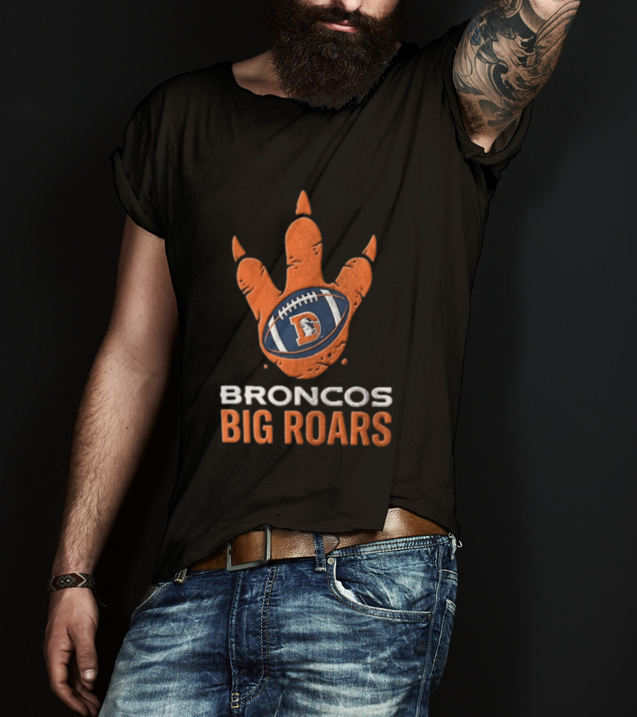 Denver Broncos Big Roars Dinosaur Football Claw Mark With Team T-Shirt