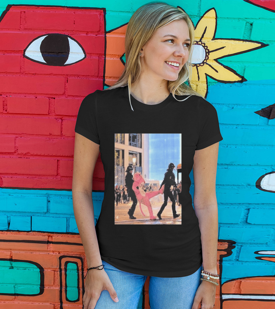 Original Pink Panther France Protests 2026 Police Mascot Arrest Scene T-Shirt