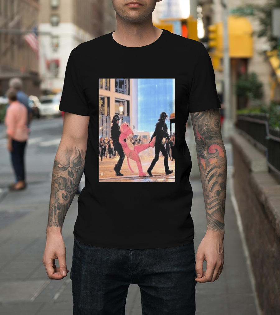 Original Pink Panther France Protests 2026 Police Mascot Arrest Scene T-Shirt