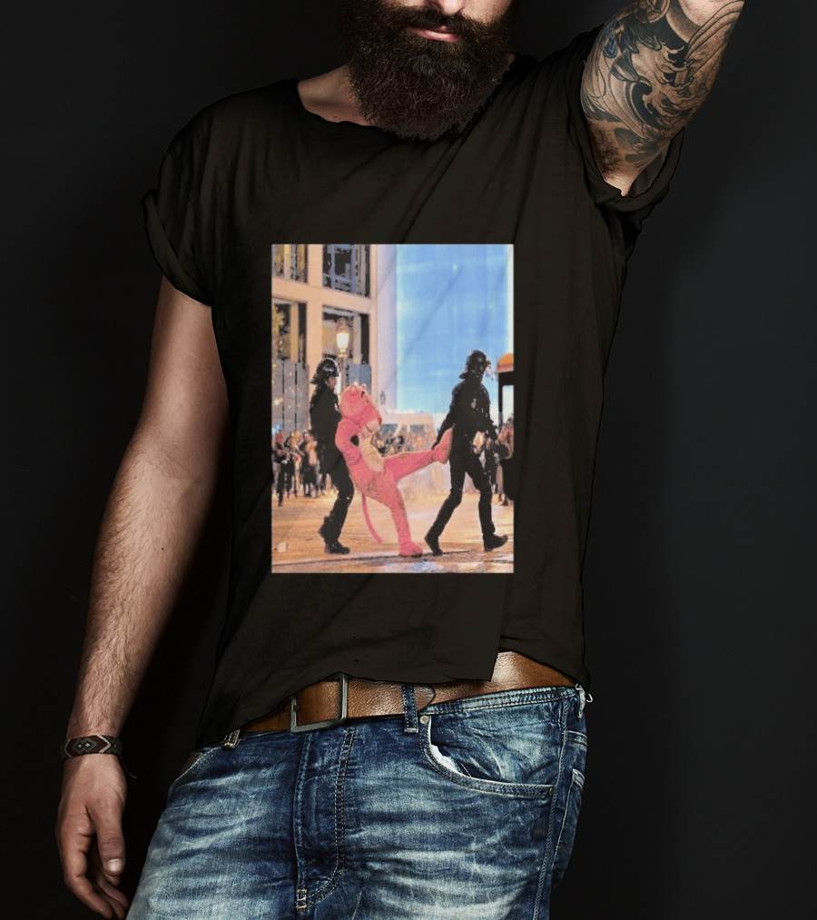Original Pink Panther France Protests 2026 Police Mascot Arrest Scene T-Shirt