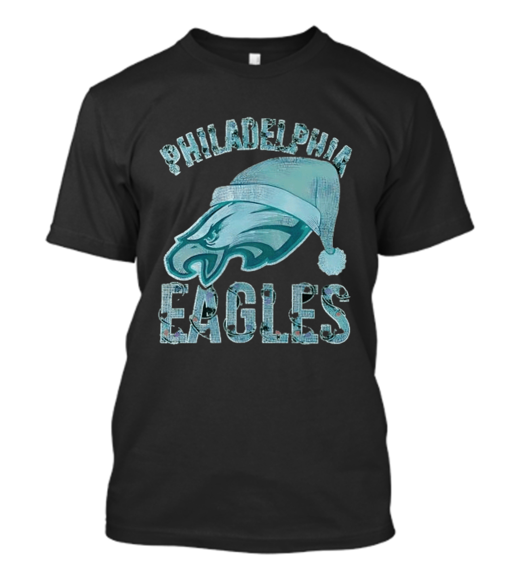 Philadelphia Eagles Festive Holiday Stone Studded Santa Hat T-Shirt