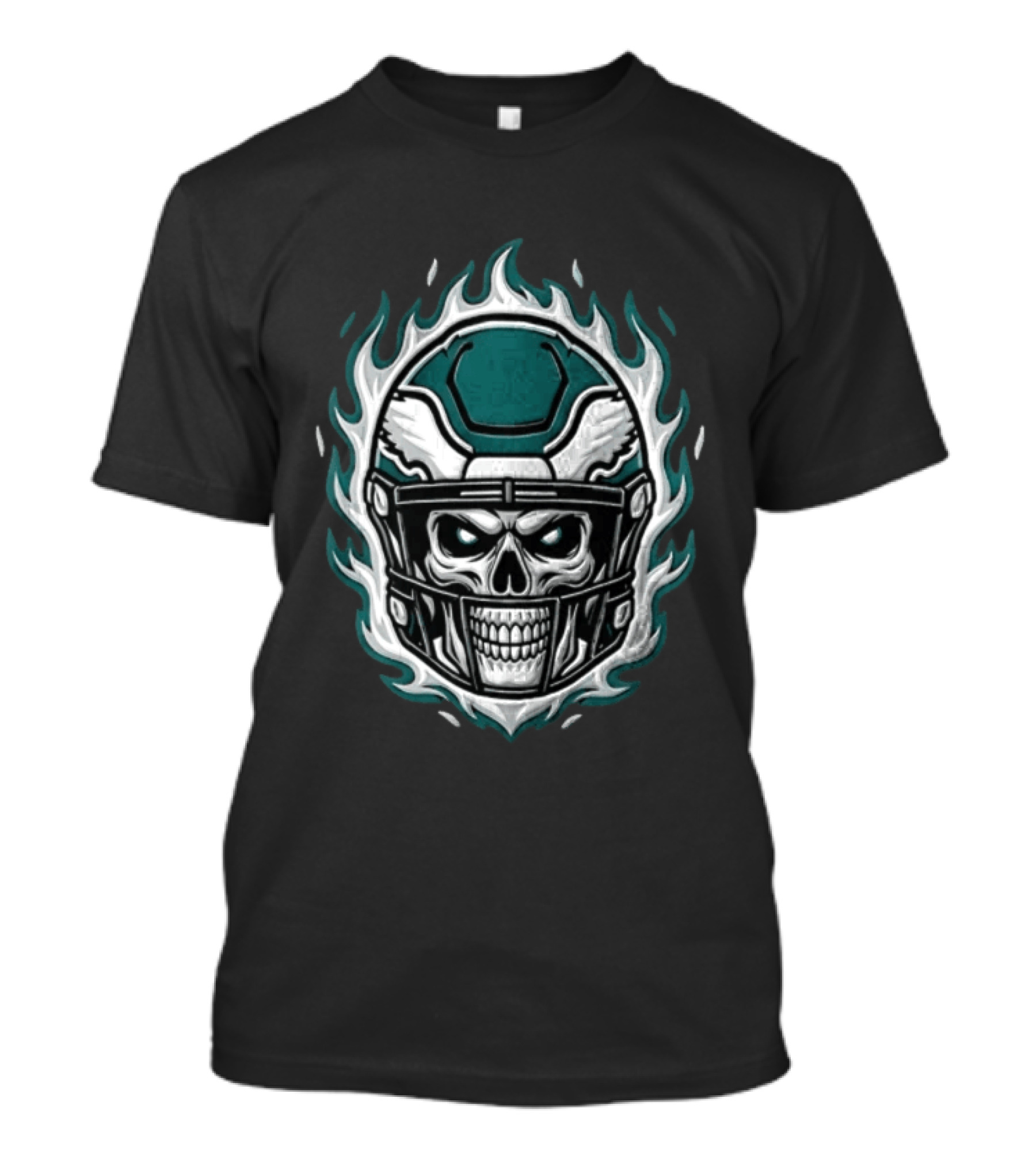 Philadelphia Eagles Flaming Skeleton Skull Football Helmet T-Shirt
