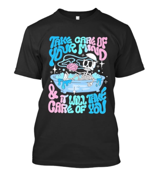 Skeleton Take Care Of Your Mind Neon Pastel Aesthetic T-Shirt