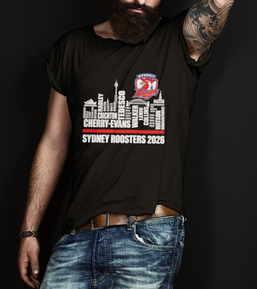 Sydney Roosters 2026 Tedesco Cherry Evans Walker Collins Skyline T-Shirt