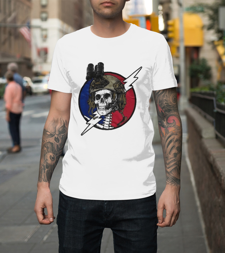 Grateful Dead Carry The Fire Skull With Helmet Lightning Bolt Blue Red Circle T-Shirt