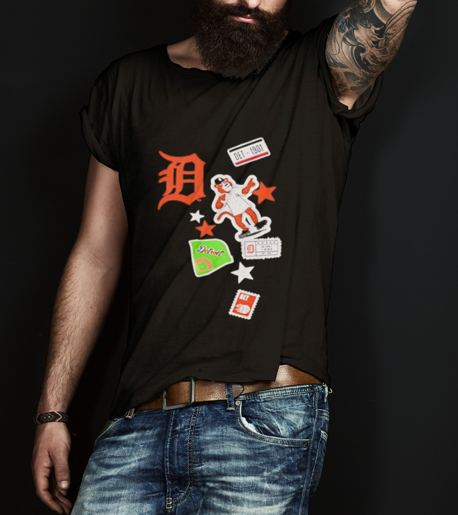 Detroit Tigers New Era Navy City Patch Stars Vintage Baseball Tiger T-Shirt