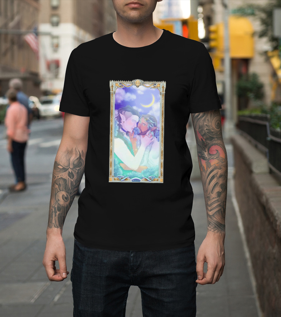 Fantasy Elf Couple 2026 Pride Moon Constellation Floral Romance T-Shirt