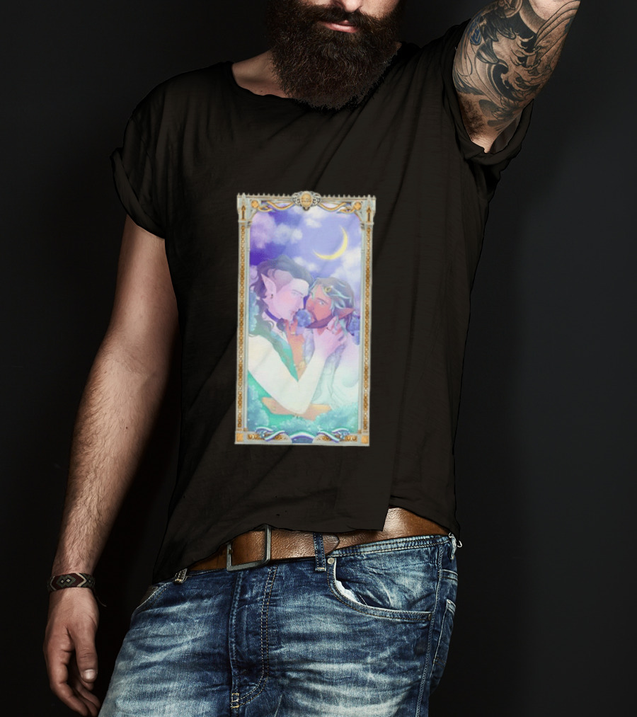 Fantasy Elf Couple 2026 Pride Moon Constellation Floral Romance T-Shirt