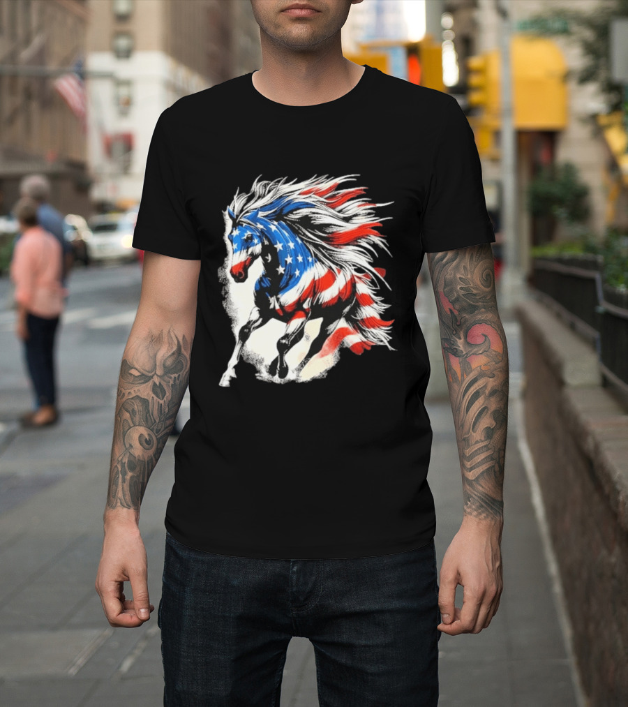Patriotic Gallop Horse American Flag 4th Of July USA 2026 T-Shirt