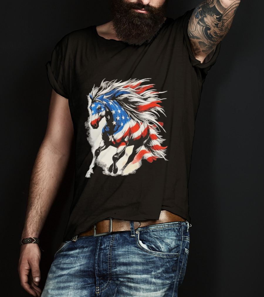 Patriotic Gallop Horse American Flag 4th Of July USA 2026 T-Shirt
