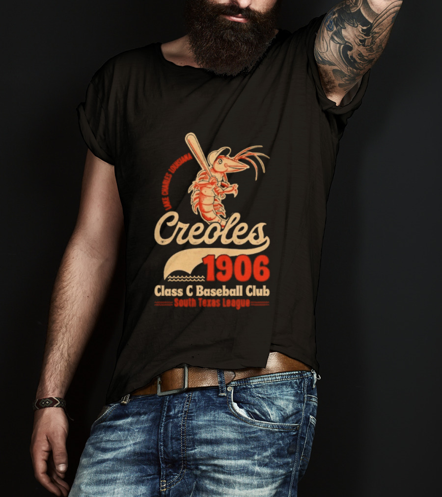 Lake Charles Louisiana Creoles 1906 Class C Baseball Club South Texas League Crawfish Baseball Bat T-Shirt