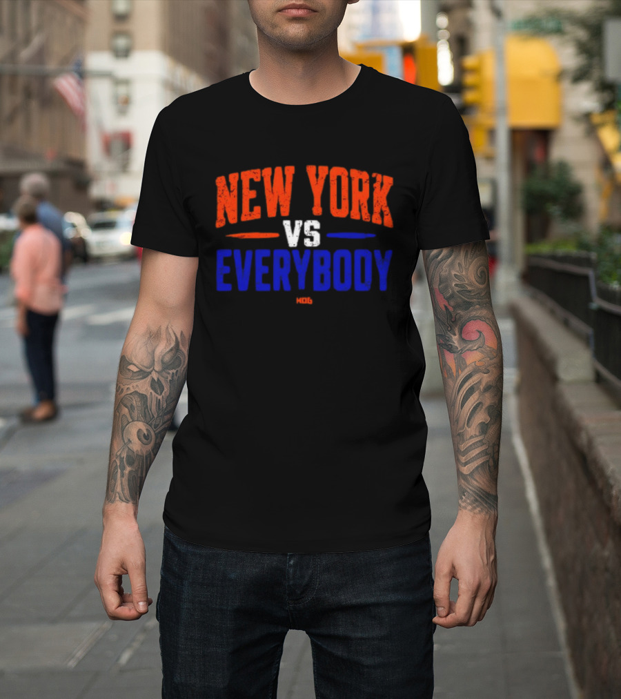 New York Vs Everybody Bold Red White Blue Distressed T-Shirt