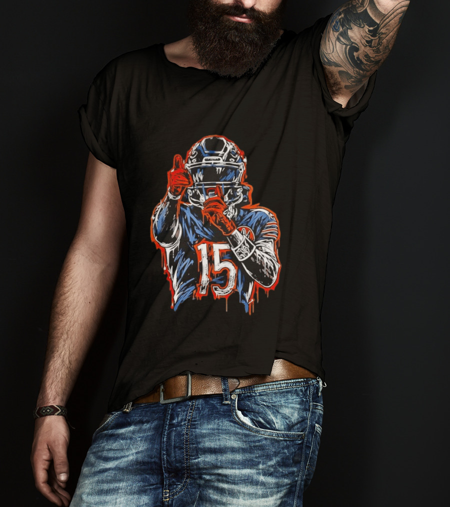 Rome Odunze Chicago Bears Number 15 Football Art Quietly Building T-Shirt