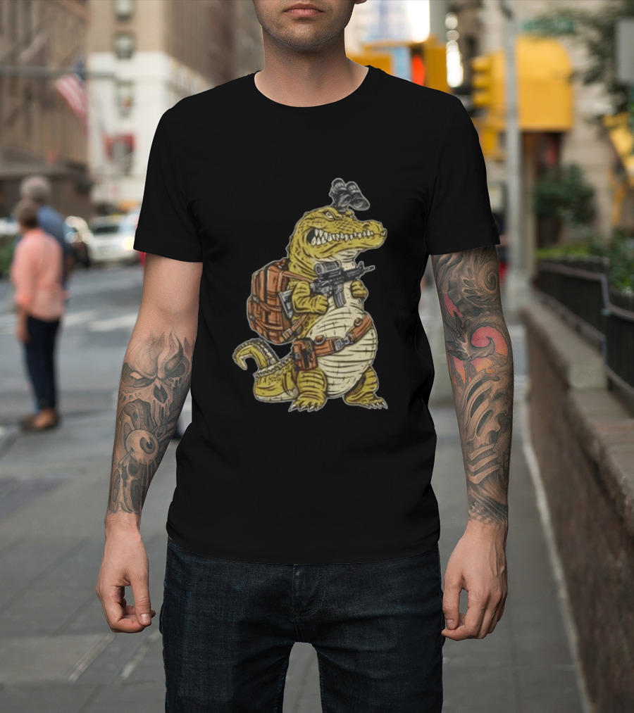 Tactical Alligator With Firearm And Backpack T-Shirt