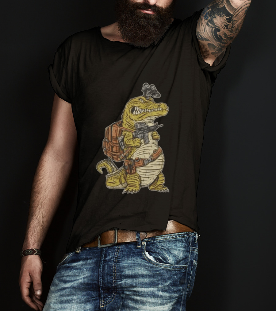 Tactical Alligator With Firearm And Backpack T-Shirt