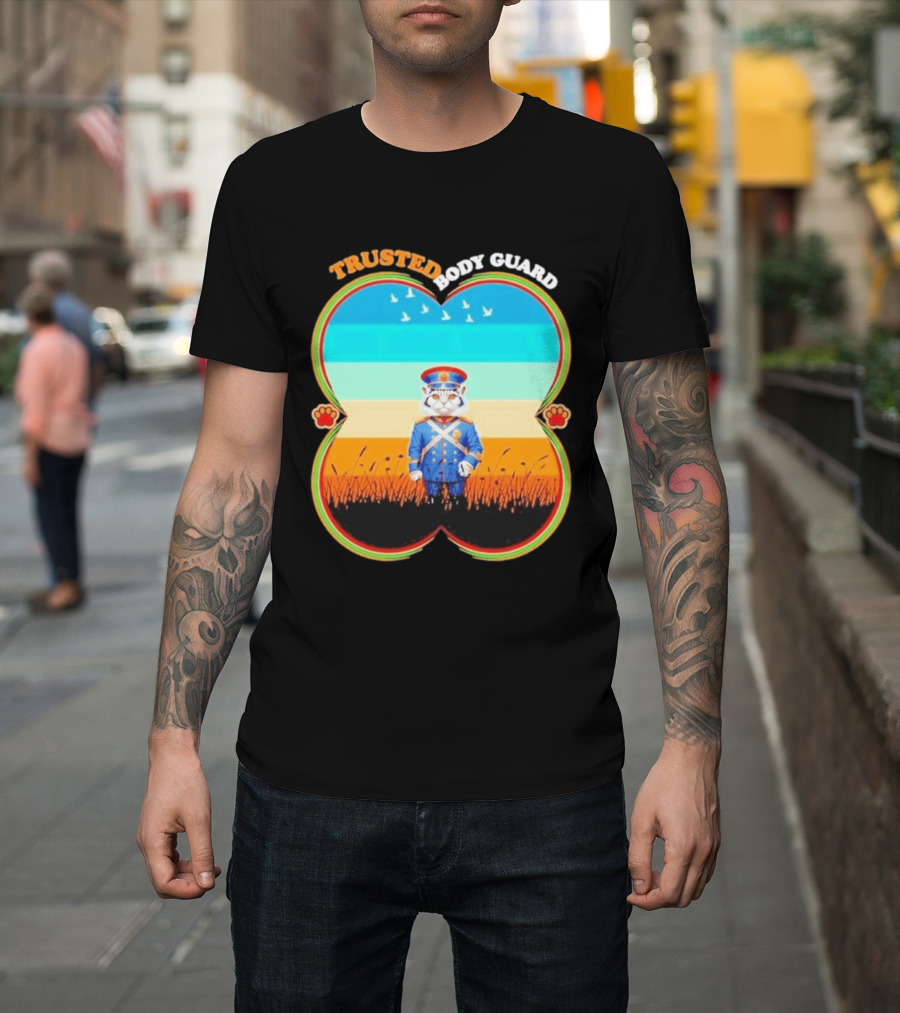 Trusted Body Guard Cat In Uniform With Sunset And Bird T-Shirt