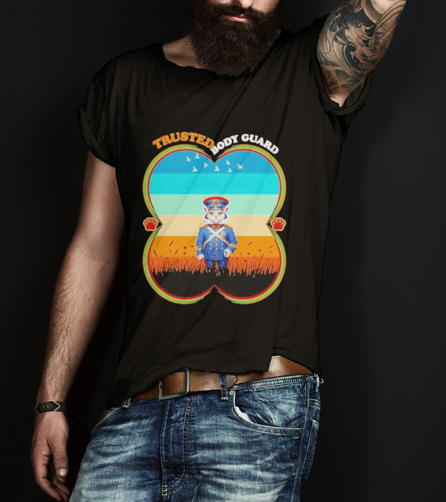 Trusted Body Guard Cat In Uniform With Sunset And Bird T-Shirt