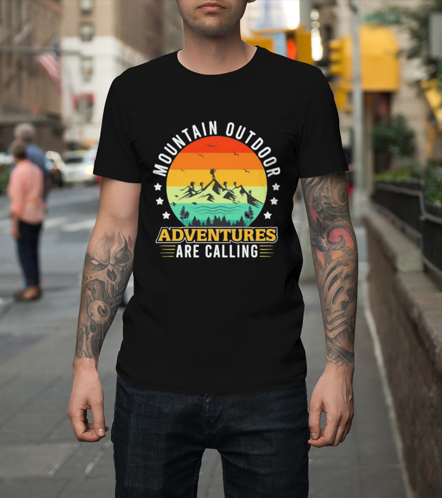 Mountain Outdoor Adventures Are Calling Vintage Sunset Hiking T-Shirt