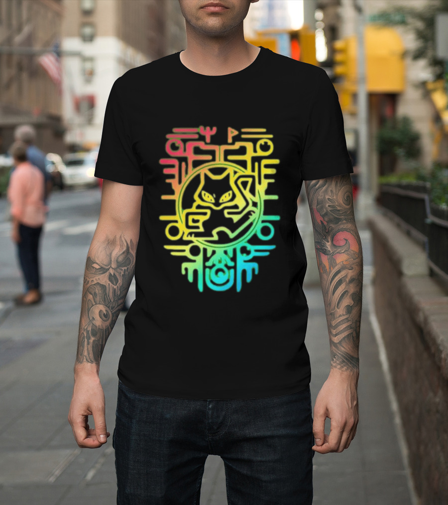 Og Ancient Mew And Mewtwo Pokemon Holographic Hieroglyphic T-Shirt