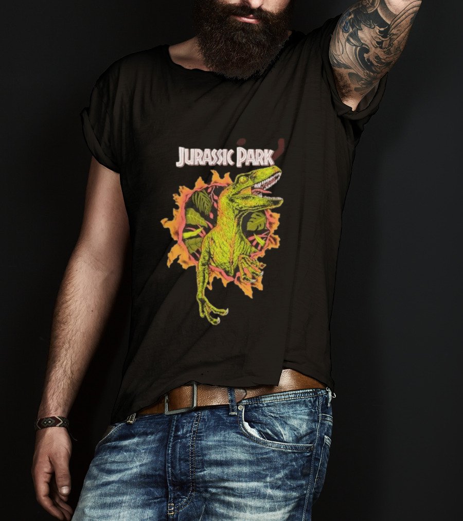 Velociraptor Jurassic Park Dinosaur Breaking Through Wall T-Shirt