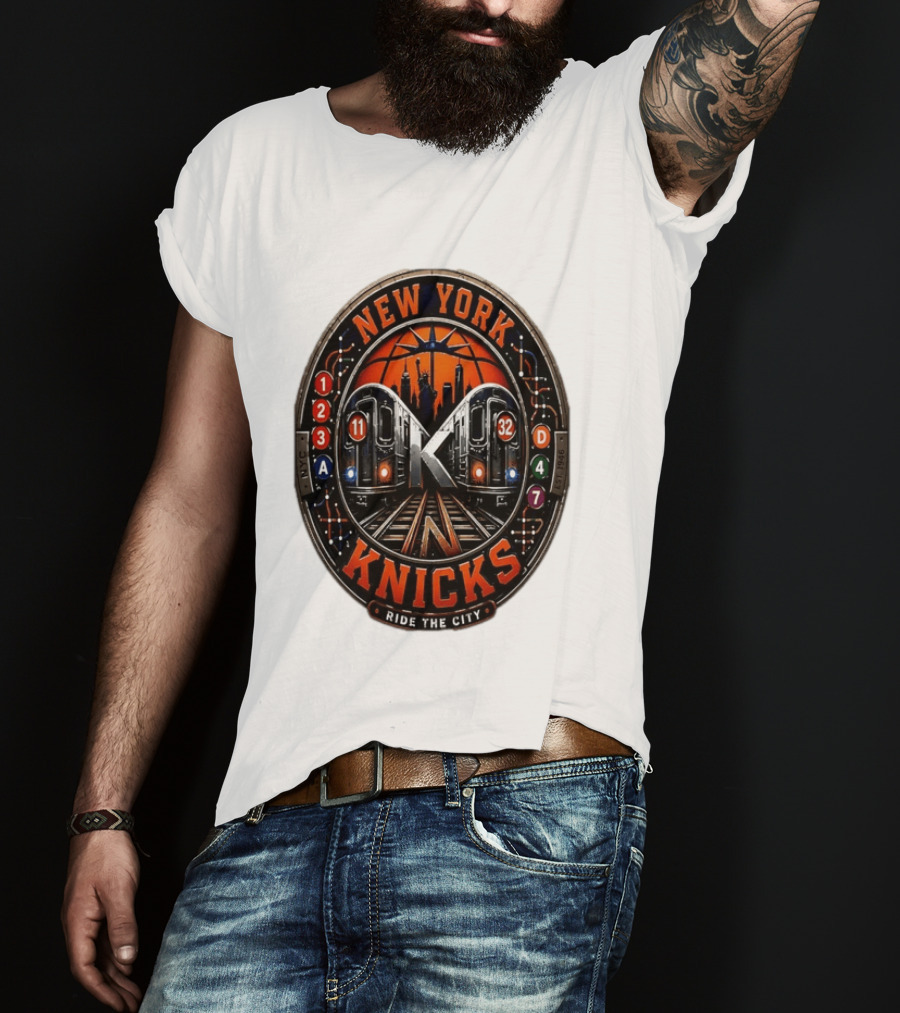 New York Knicks Ride The City Subway Basketball Skyline T-Shirt