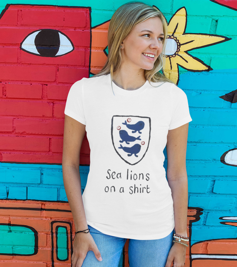 Sea Lions On A Shield Logo England Football Playful T-Shirt