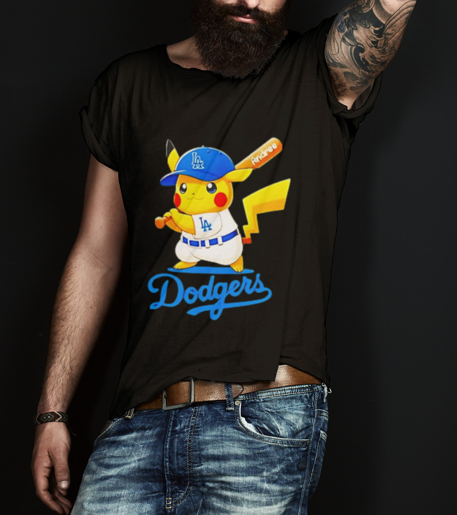 Andree Pikachu Dodgers LA Baseball Batting T-Shirt
