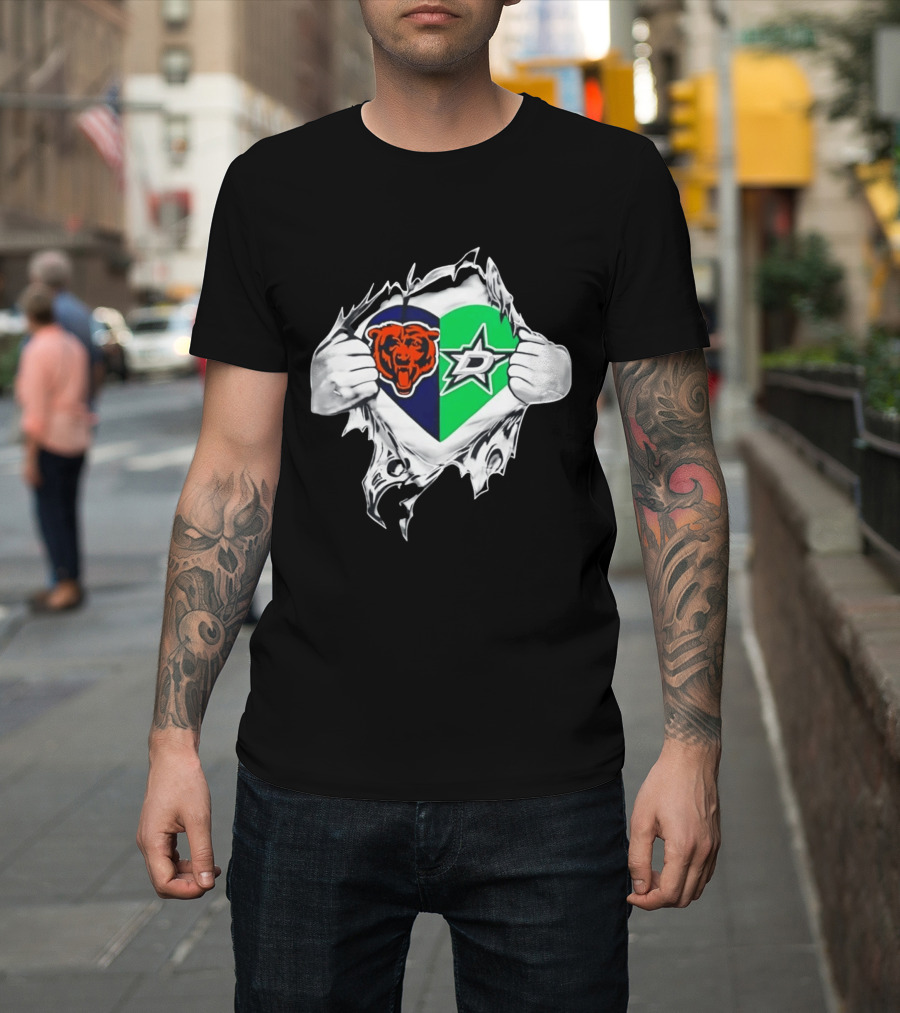 Chicago Bears Dallas Stars Heart Ripping Skin T-Shirt