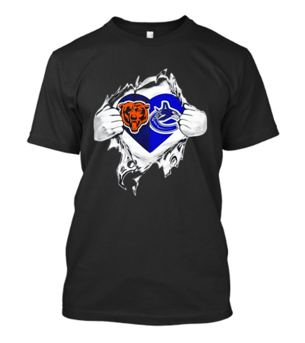 Chicago Bears Vancouver Canucks Heart Ripped Open Chest Sports Fans T-Shirt