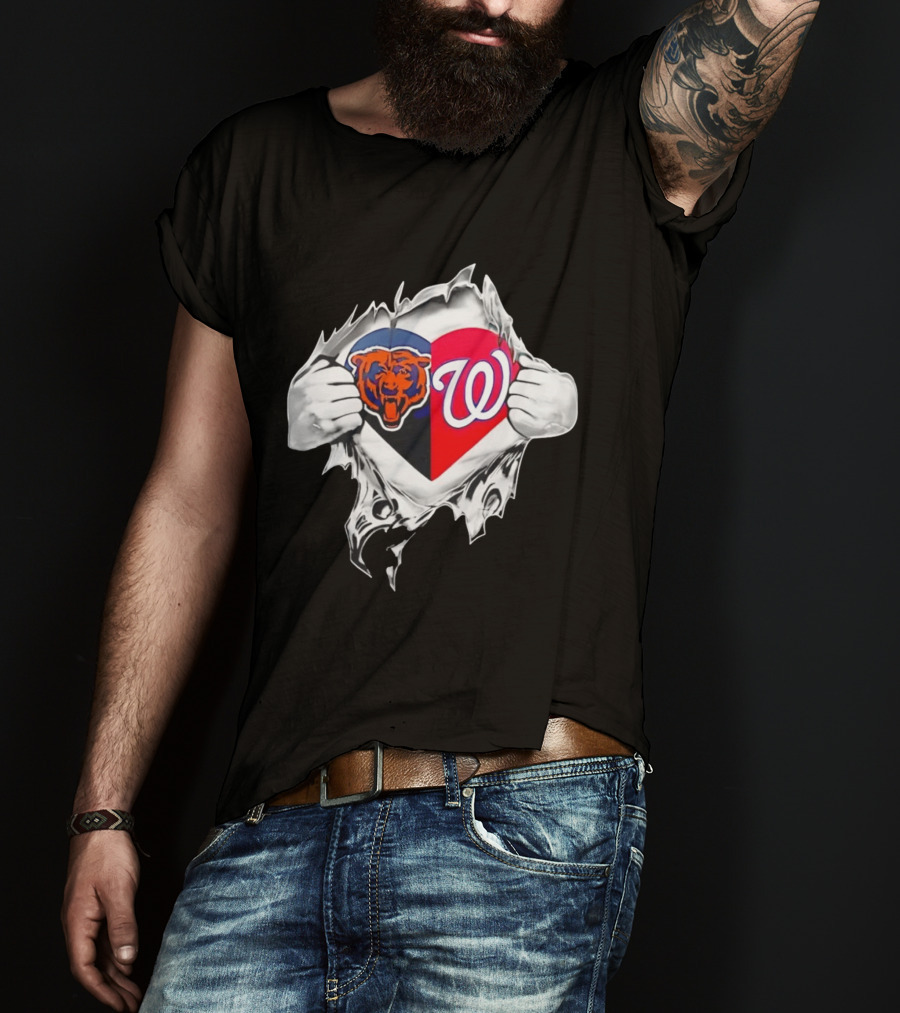 Chicago Bears Washington Nationals Heart Hands Fan Art Image T-Shirt