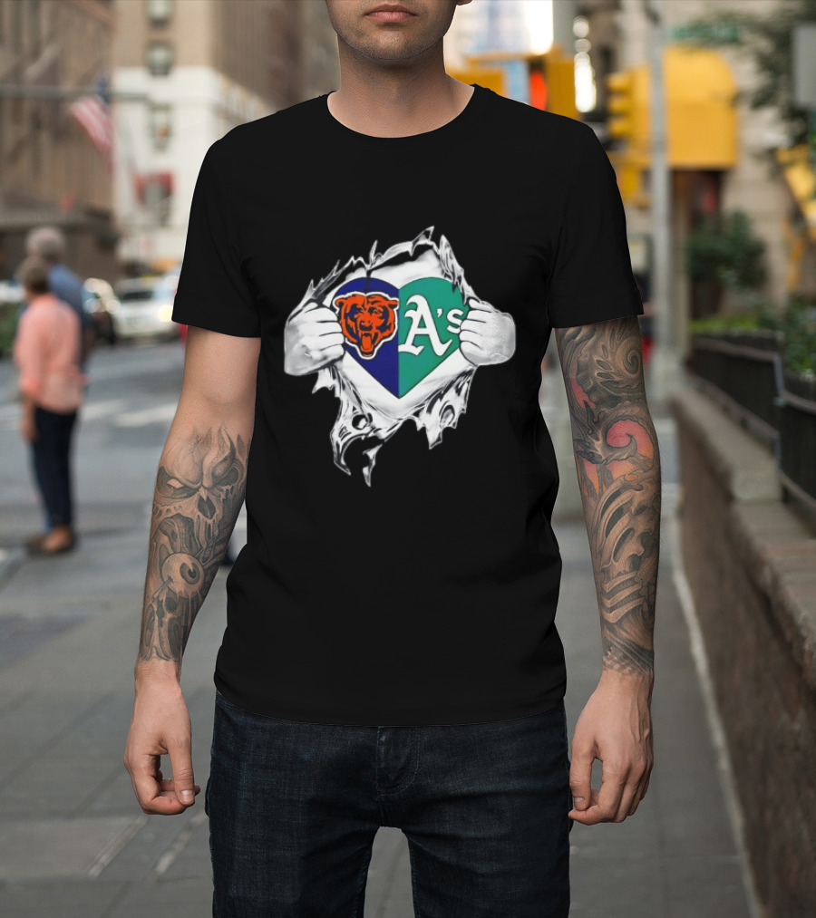 Chicago Bears Heart Oakland A's Fan Blend T-Shirt