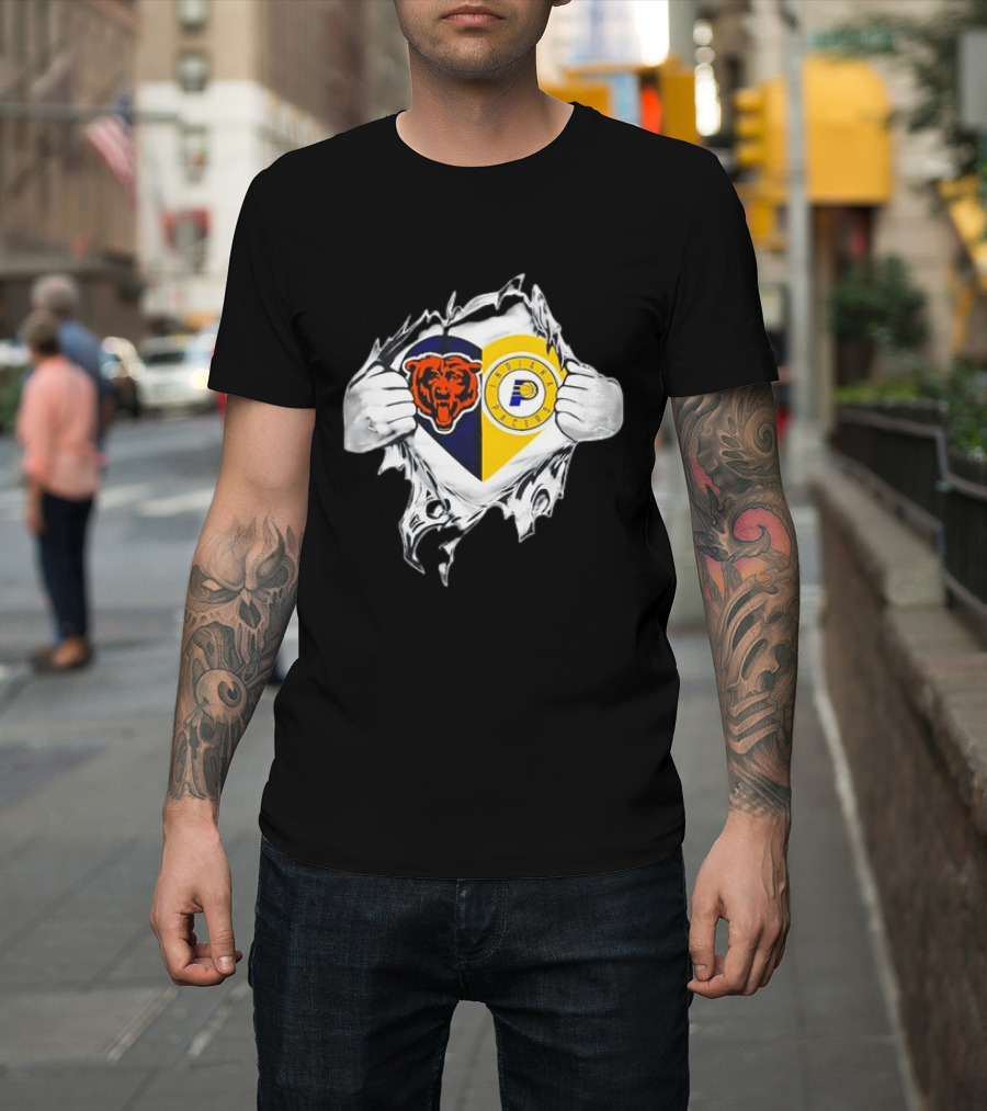 Heart Ripping Open Chicago Bears Indiana Pacers Fans Dual Team Loyalty T-Shirt