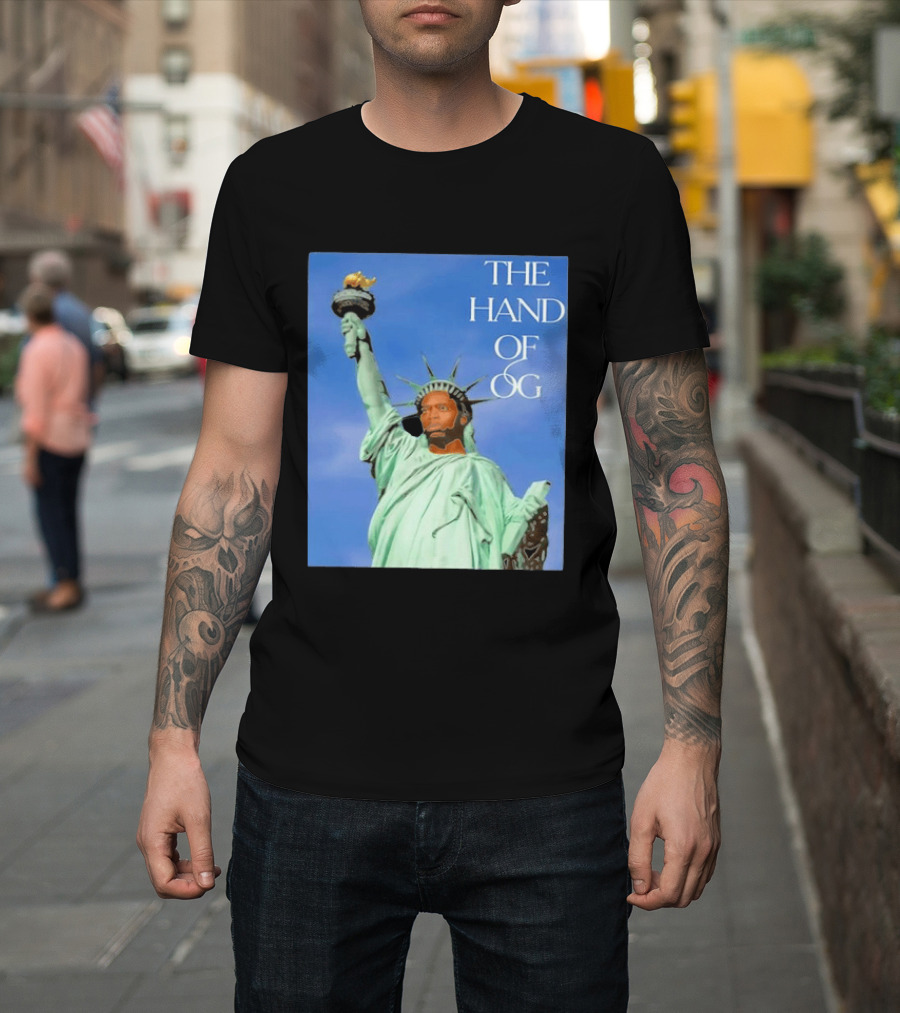 OG Anunoby New York Knicks The Hand Of OG Statue Liberty Fusion T-Shirt